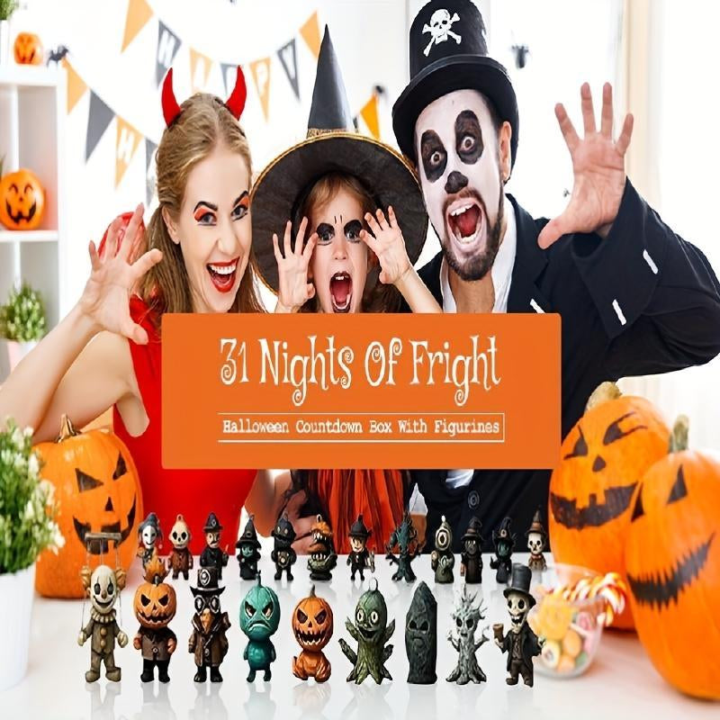 Halloween Countdown Box with Spooky Dolls and Amulets - Mini Decorative PVC Statue Gift Set, No Power Required, Perfect Holiday Gifts by Yy